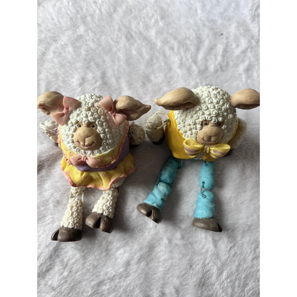 Anthropomorphic Sheep Shelf Sitters Hanging Legs Made Of Resin - Nice For Easter - Picture 8 of 8